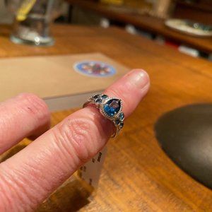Ladies Ring with Blue Stone-Sterling Silver